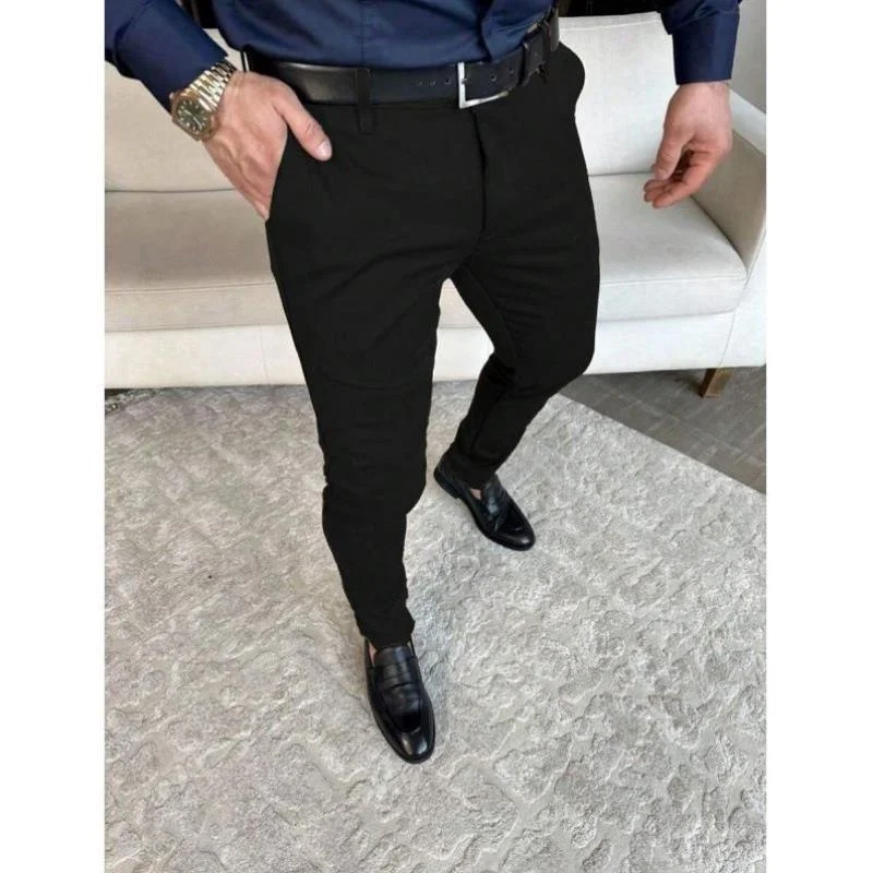 بسيطة عارضة الرجال كيت السراويل اللون الخريف Sle مزدوجة الشق واسعة الساق طوق مسطح لا زر الشباب Faion #5