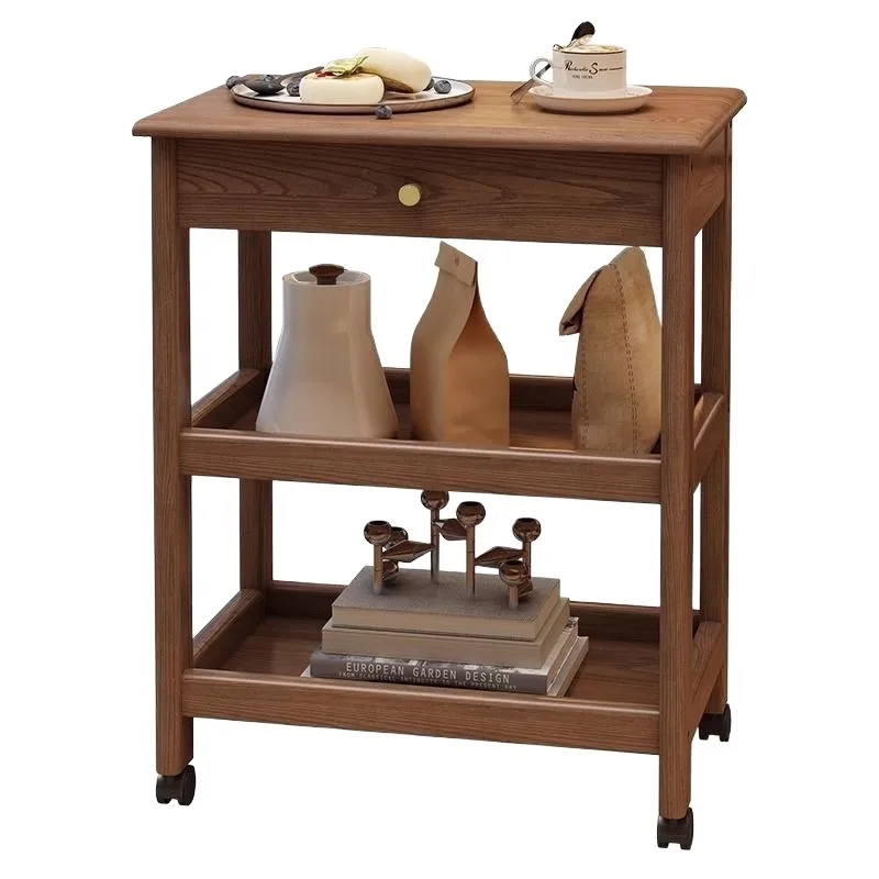 Solid wood edge few living room multi-functional rack household removable coffee table trolley bedroom bedside side cabinet