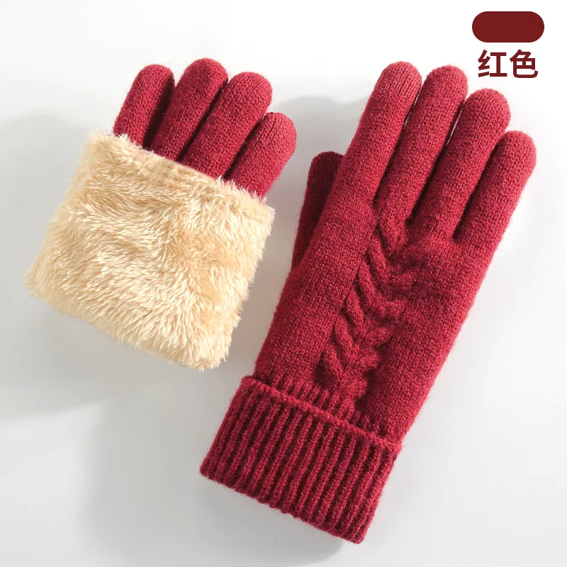 男女兼用ニット手袋 冬用 二重層 ベルベット 厚手 暖かい 防寒 ジャカード Amazon ファッション タッチスクリーン対応