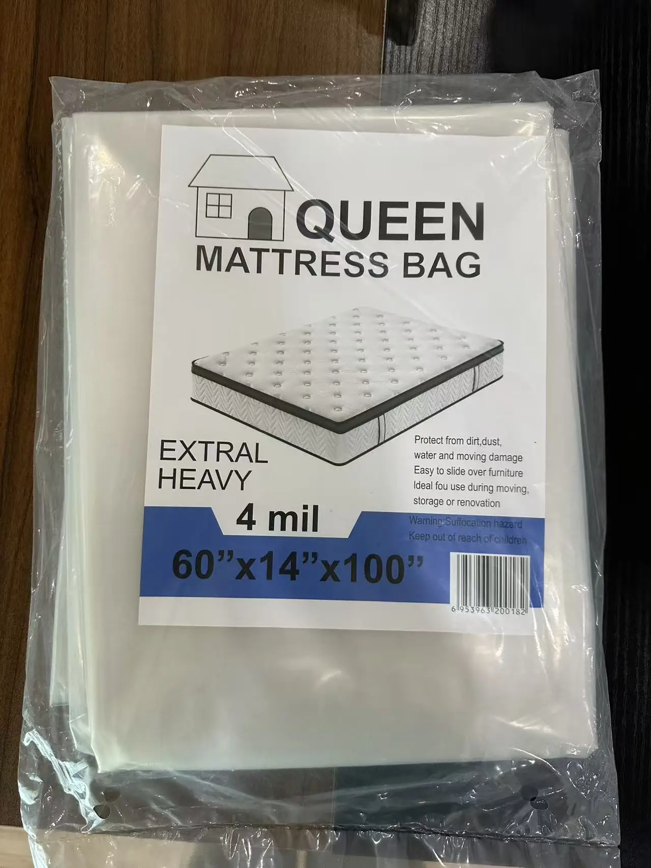 mattress bag queen 4mil Transparent cover for double beds; waterproof and stain-resistant plastic, suitable
