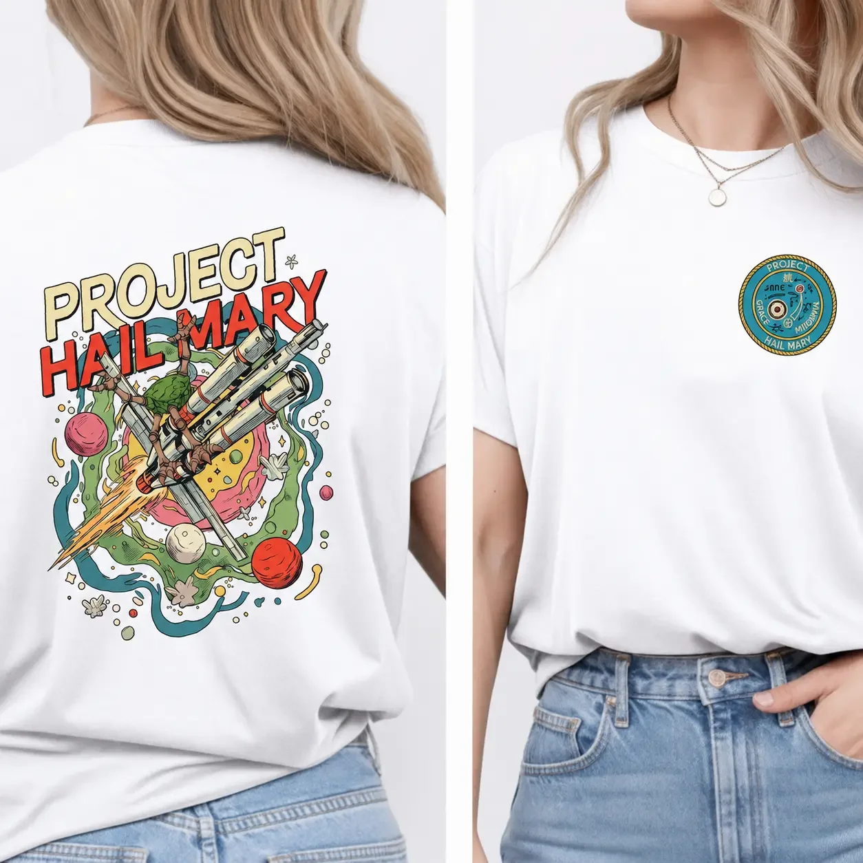 Men's Printed Project Hail Mary 2-Sided Casual T-Shirt - Fist My Bump Rocky Amaze Tee, Andy Weir Book Merch, Sci-Fi Book Lover Gift, Everyday Space Adventure Apparel
