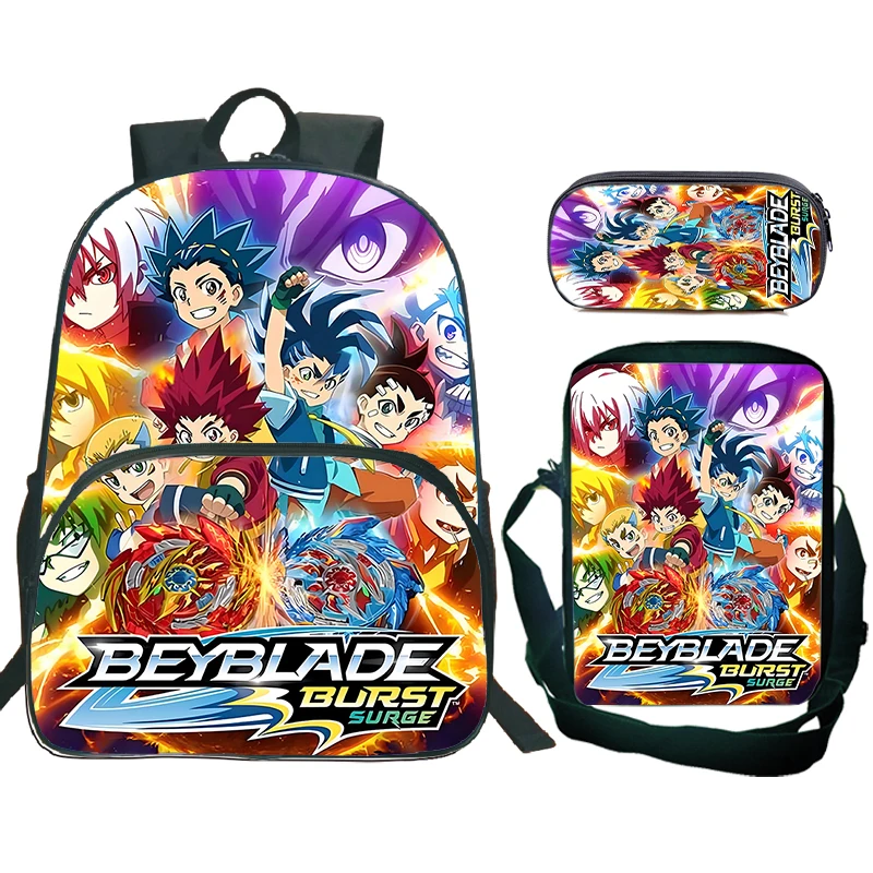 3pcs Set Beyblade School Backpack With Front Pocket Cartoon Amine School Bags for Boys Girls Large Capacity Students Backpaks