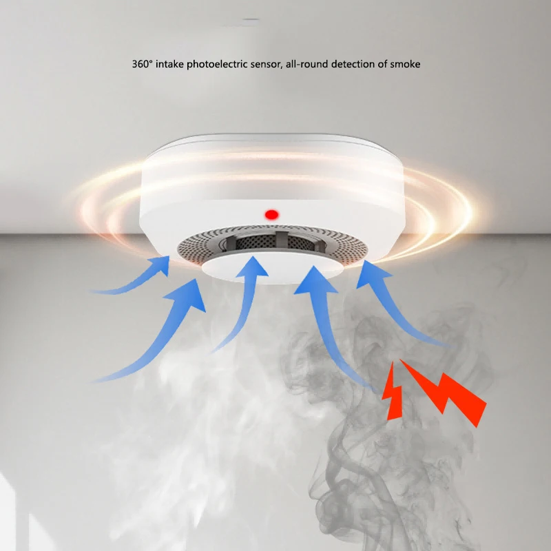 Ceiling-mounted Smoke Detector Fire Independent Accessory 433M Wireless Alarm 360° All-round Detection