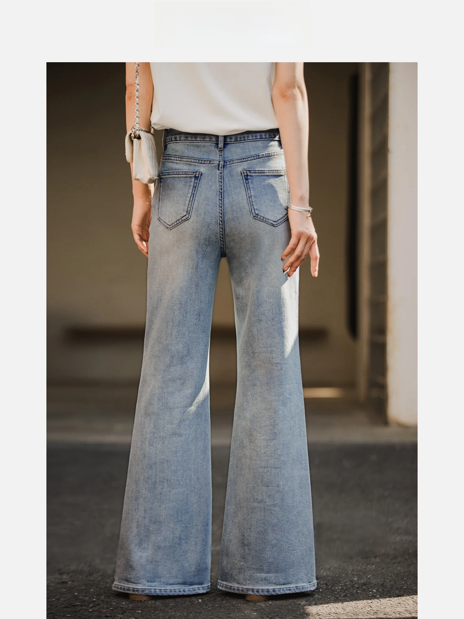 

High Waist Bell Bottom Jeans Women's Spring Summer New Style Blue Washed out Street Fashion Small Valley Grain Jeans