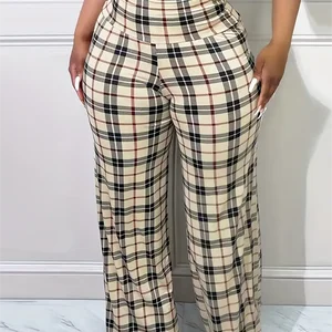 Women's Wide leg plaid pants, high waist, loose casual pants, spring, summer 12 Main Sales Women's Chess Clothes - №10
