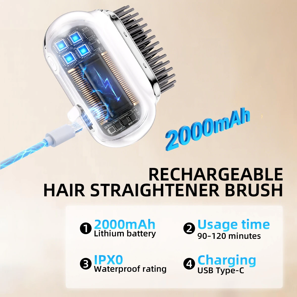 Fast Heating White Wireless Portable Charging Hair Straightener Brush Hair Straightener Comb Straightening Brush for Women