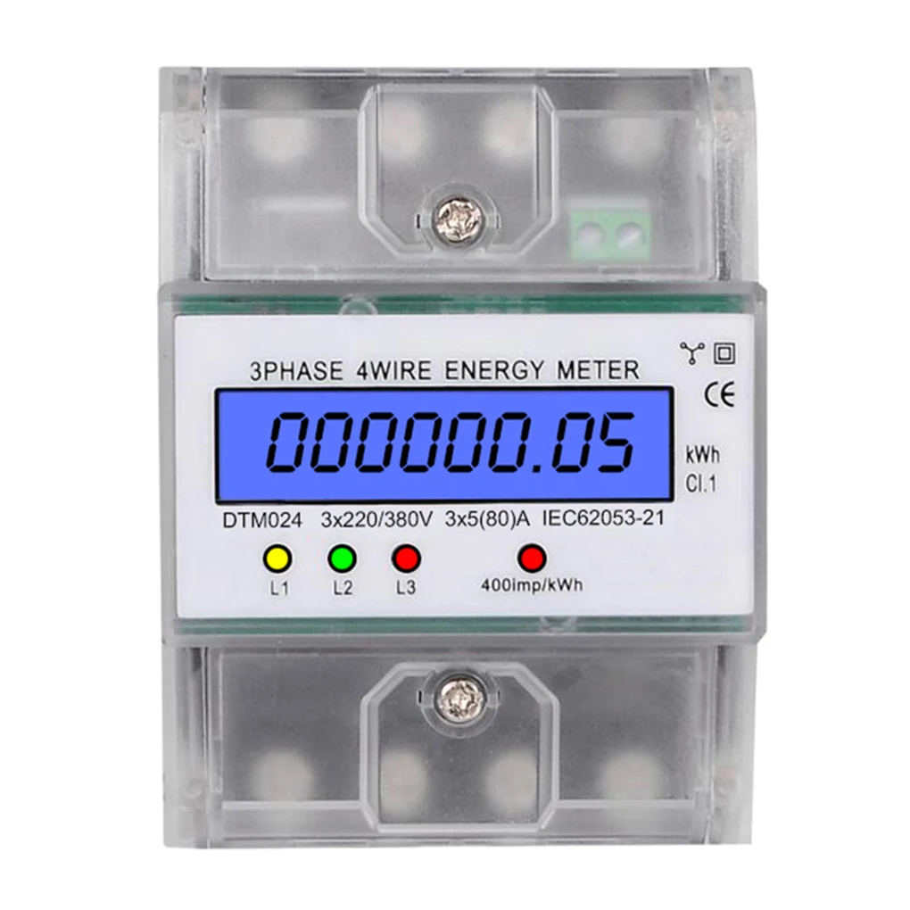 3 Phase 4 Wire DIN Rail Electric Meter Detachable ABS Rail-mounted 5-80A Office Building Factory Gauge Wattmeter