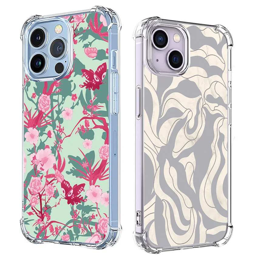 Fashion Watercolor Flower Phone Case For iPhone 15 14 13 12 11 Pro X XS XR Max 7 8 Plus SE Mini Soft Clear TPU Shockproof Cover