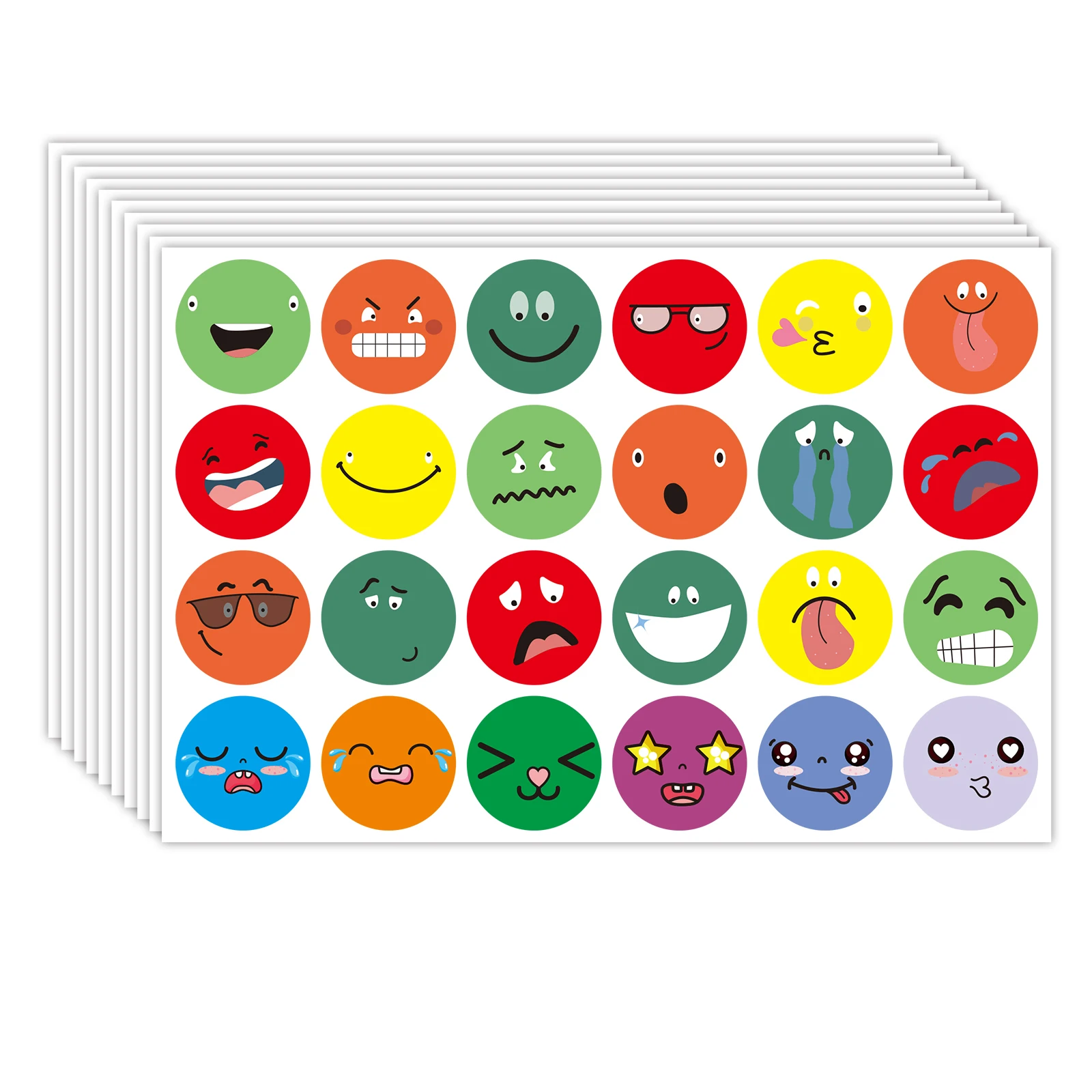 20 Large Sheets Per Pack, 480 Stickers Per Pack, 1In/2.5Cm Each, Various Colorful Cartoon Expression Round Stickers, Diverse Expressions, Emotion Expression Stickers
