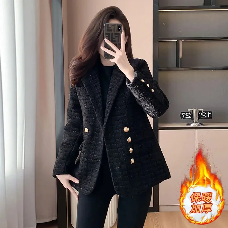 2025 Women Fashion Light Luxury Coat Spring Autumn Lady Long Sleeves Suit Jacket Korean Female Leisure Thickened Blazer Outwear