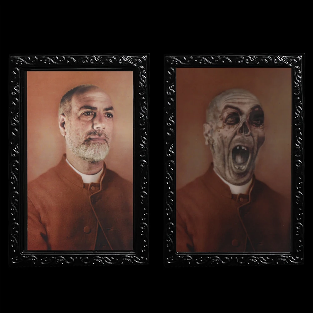 38x25cm Halloween 3D Change Face Expression Moving Ghost Portrait Photo Frame Horror Party Castle Haunted House Decoration Props