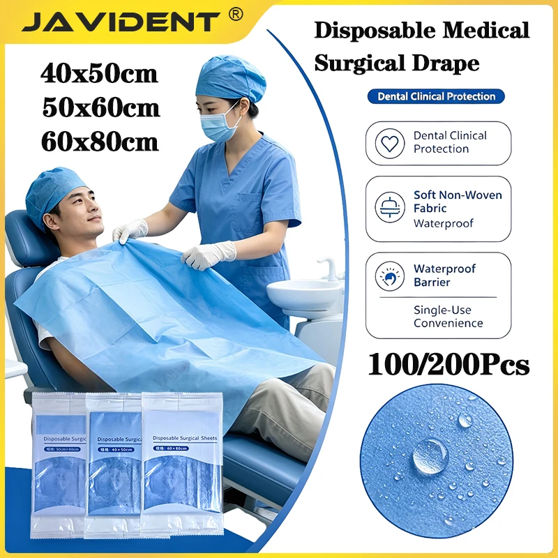 100/200pcs Blue Disposable Nonwoven Surgical Hole Sheets Sterile Drape for Dental Operating Environments Individually Packaged