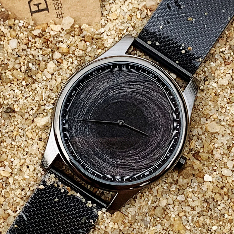 2023 Enmex Individualization special design wristwatch 3D black hole creative design letaher fashion quartz clock men watch