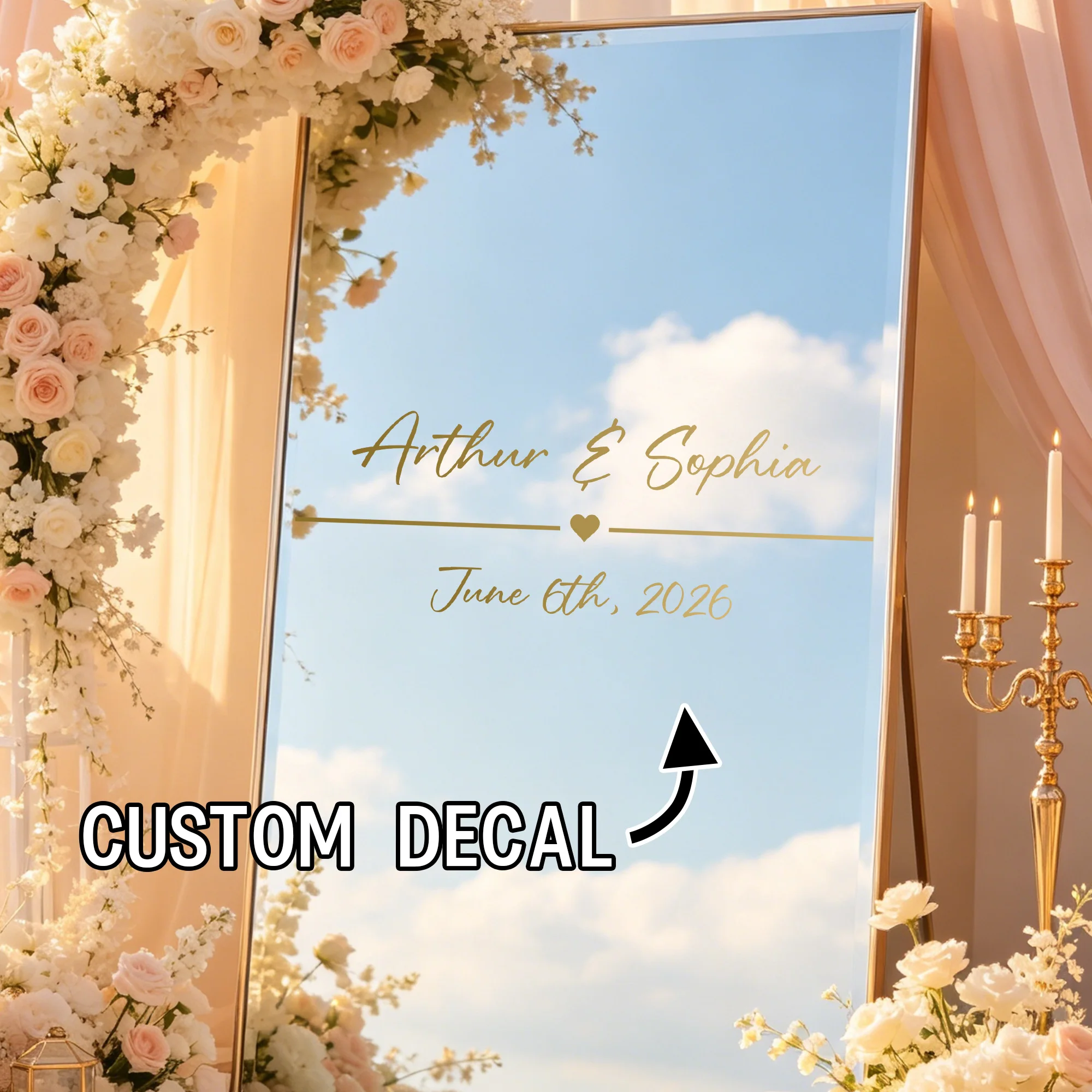 1PC Custom Wedding Name Date Vinyl Decal Personalized Couple Text Wall Sticker DIY Decor for Wedding Arch Backdrop Sign view 6