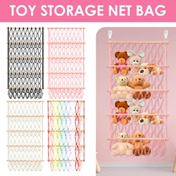 4-Layer Stuffed Toy Storage Net Bag Hanging Toy Organizer Washable Plush Doll Holder with 2 Hooks for Kindergarten BedroomCorner