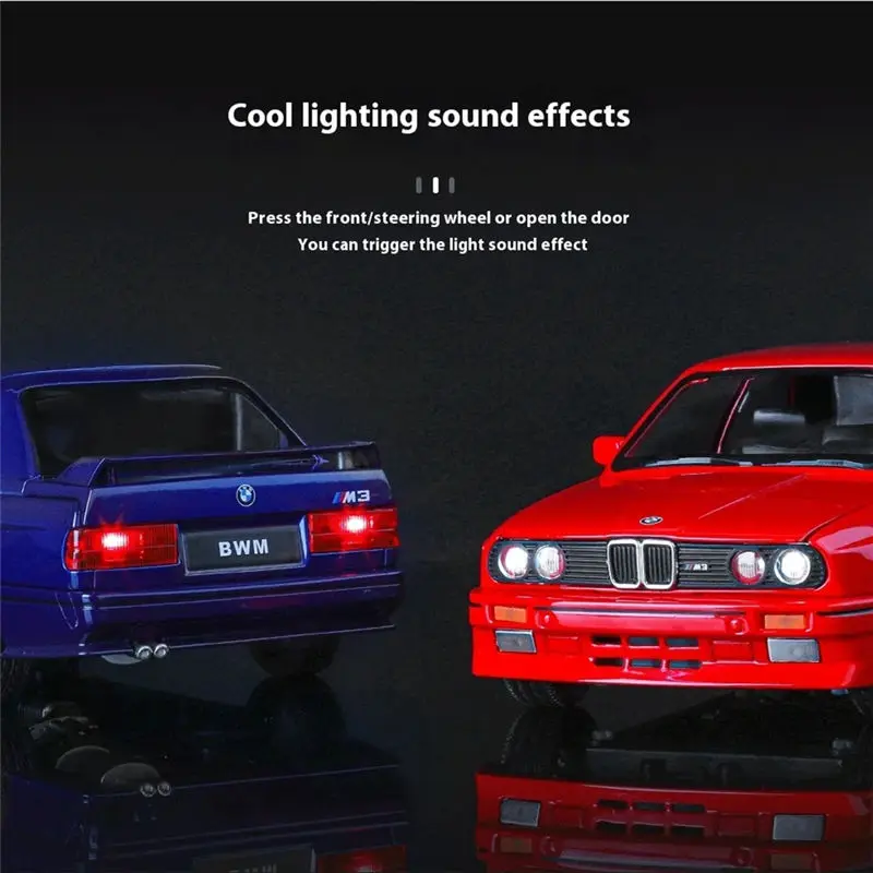 1:24 1988 BMW M3 E30 Alloy Sports Car Model Diecasts Metal Classic Car Vehicles Model Simulation Sound and Light Kids Toys Gifts