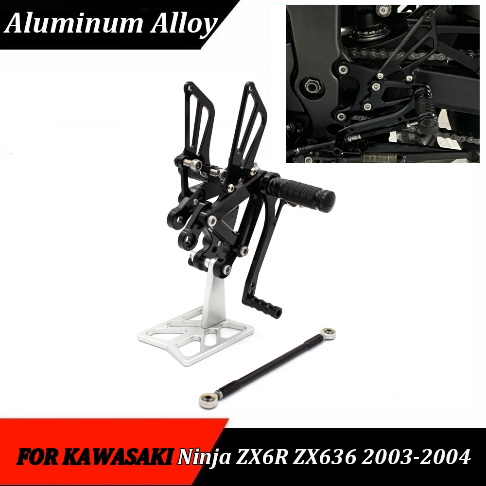 

For Kawasaki Ninja ZX-636 ZX 6R 636 ZX6R ZX636 ZX-6R 2003 2004 CNC Aluminium Adjustable Rear Set Rearsets Footrest Foot Rest