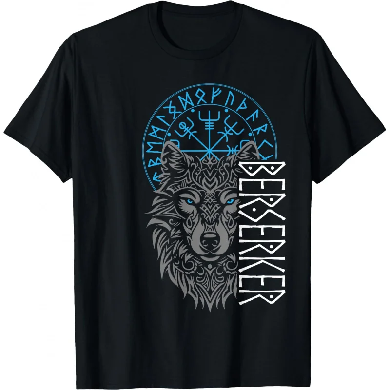 

0413 Berserker & Viking Compass Nordic Wolf Gift T-Shirt Norse Mythology Odin Runes Valhalla Graphic clothes All size tops S-6XL