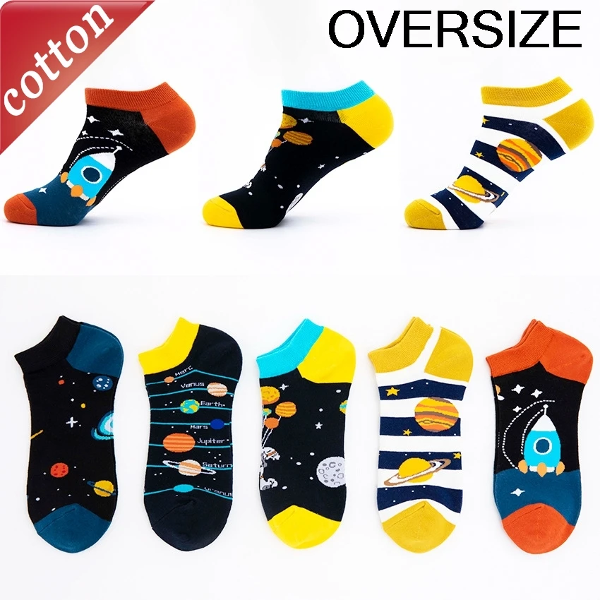 Calcetines de hombre de gran tamaño, cómodos, transpirables, absorbentes del sudor, a prueba de olores, calcetines de agarre de algodón puro, calcetines tobilleros divertidos de dibujos animados para ciclismo