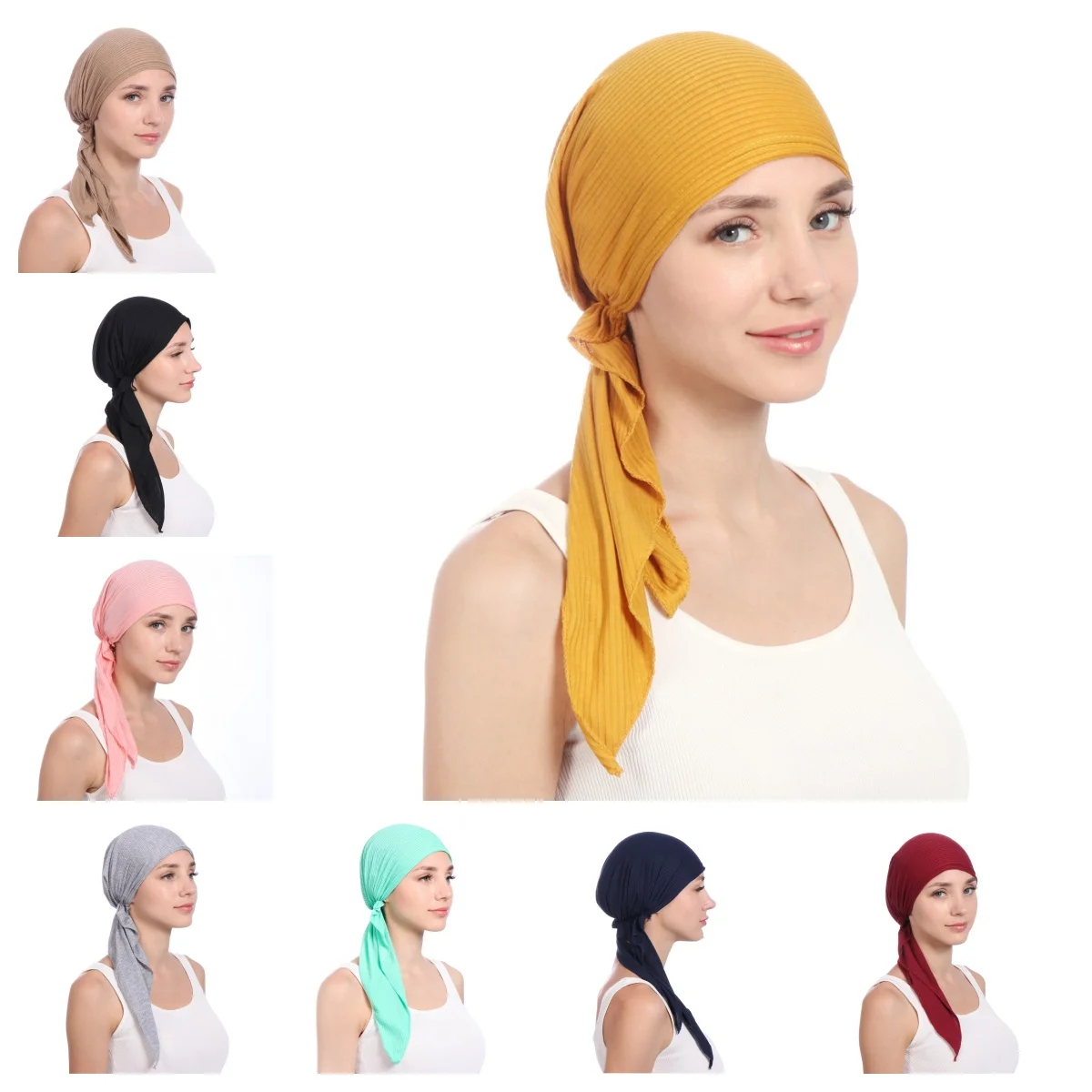 

Women Pre Tied Long Hat Headwear Turban Hair Head Scarf Headwrap Beanie Cap