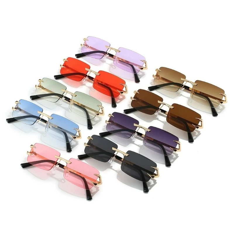 Neue rahmenlose Sonnenbrille, modische und einfache quadratische rahmenlose ozeanfarbene Sonnenbrille – Detail 3