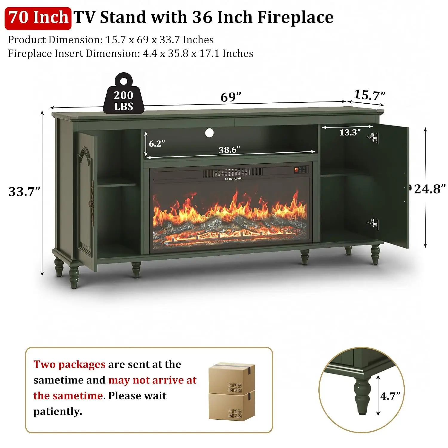 Modern Farmhouse Fireplace TV Stand For 80" TV, 70" Media Console, Green, Customized