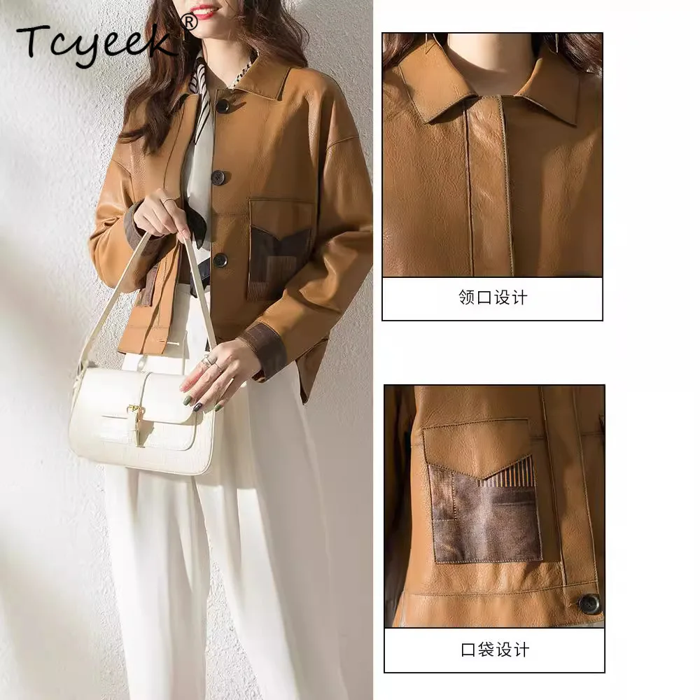 Tcyeek Schaffell Frühling Herbst Trendy Revers Kurze Lokomotive frauen Aus Echtem Leder Jacke Jaqueta De Couro Legítimo Feminina