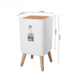 Trash Can with Lid Press Dustbin for Living Room Toilet Bathroom Kitchen Garbage Bucket High Foot Imitation Wood Rubbish Can