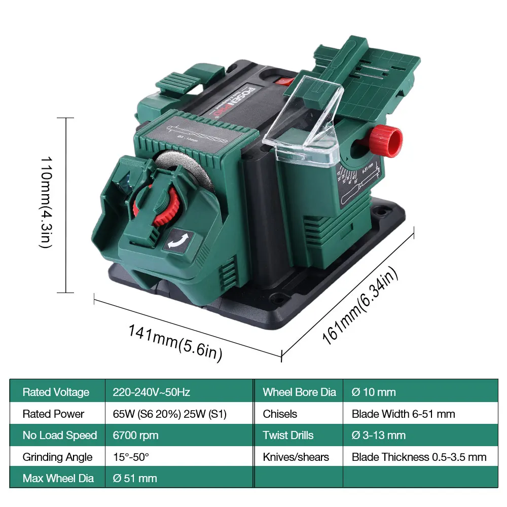 POSENPRO 65W Multi-Functional Electric Sharpener, Bench Mounting Multipurpose Sharpener/Chisel/HSS Drill Sharpening 220-240V