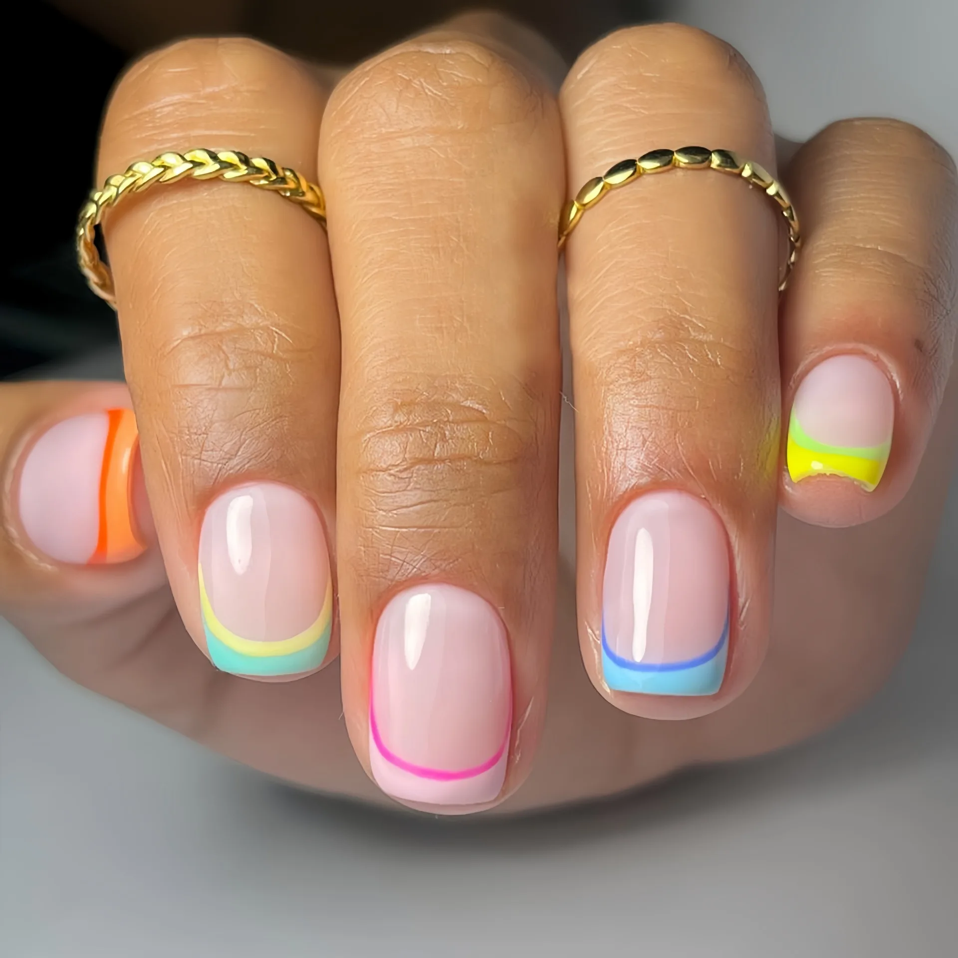 

Wear Nail Rainbow French Wear Nail Art Double Color Nail Patch False Nail Patch