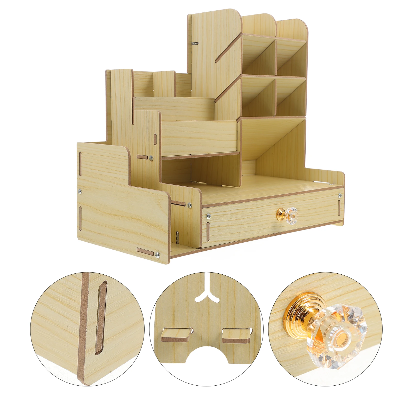 

Sturdy Wooden Desk Organizer Multifunctional Compartments Pen Marker Storage Box For School Office Stationery File