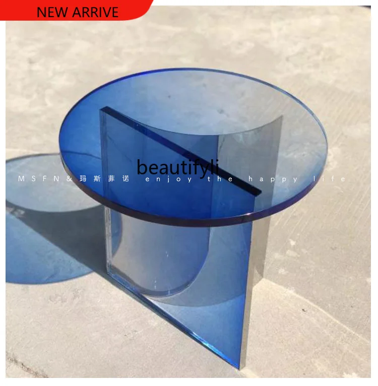 

Nordic Modern Creative Fashion Blue Purple Acrylic Transparent Transition Color round Side Table Coffee Table Corner Table G1218