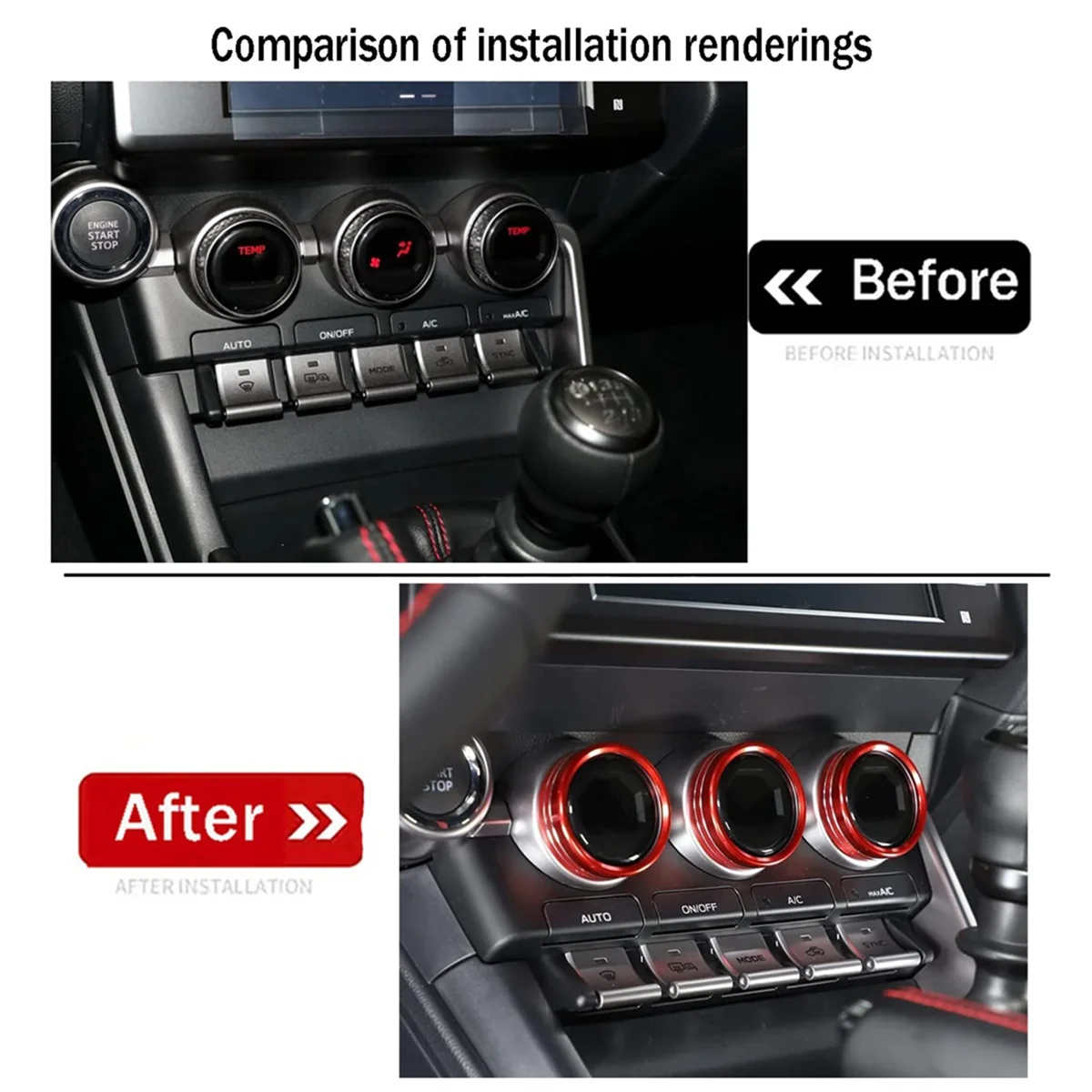 مقابض تكييف هواء السيارة ، زخارف حلقة التبديل ، إكسسوارات داخلية ، حمراء ، سوبارو برز ، تويوتا 86 ، شو ،