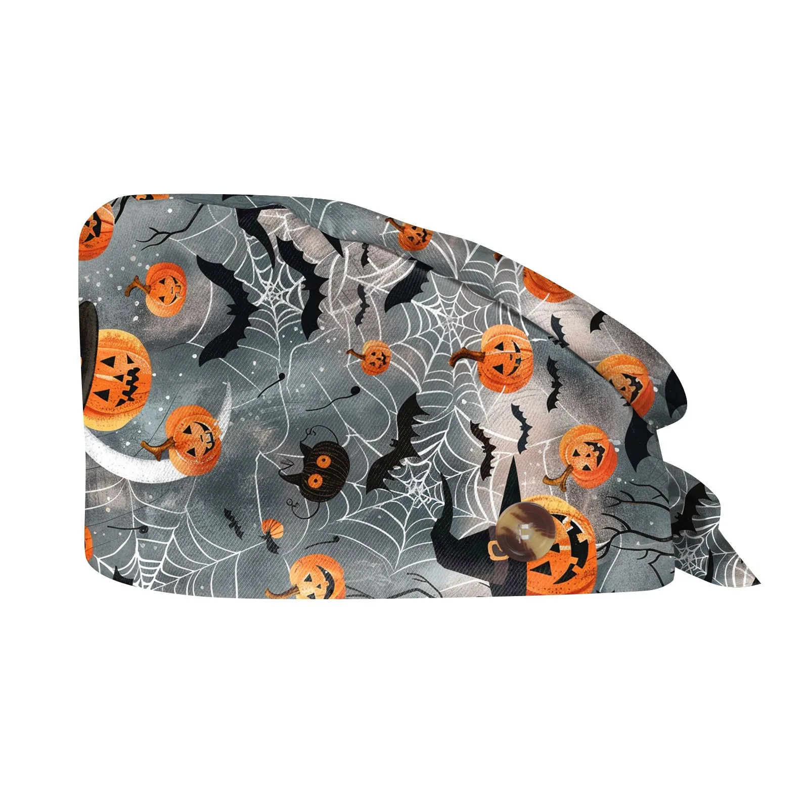 Gorros de fregado de Halloween para mujer, sección elástica absorbente de sudor, gorros de trabajo de enfermería para el cuidado de mascotas, gorro exfoliante con estampado de flores de laboratorio