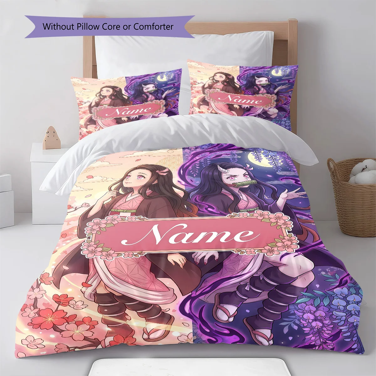 Nezuko Kamado Custom Bedding Set Duvet Cover Pillowcase Soft Bedroom Home Decor Anime Style -QJY