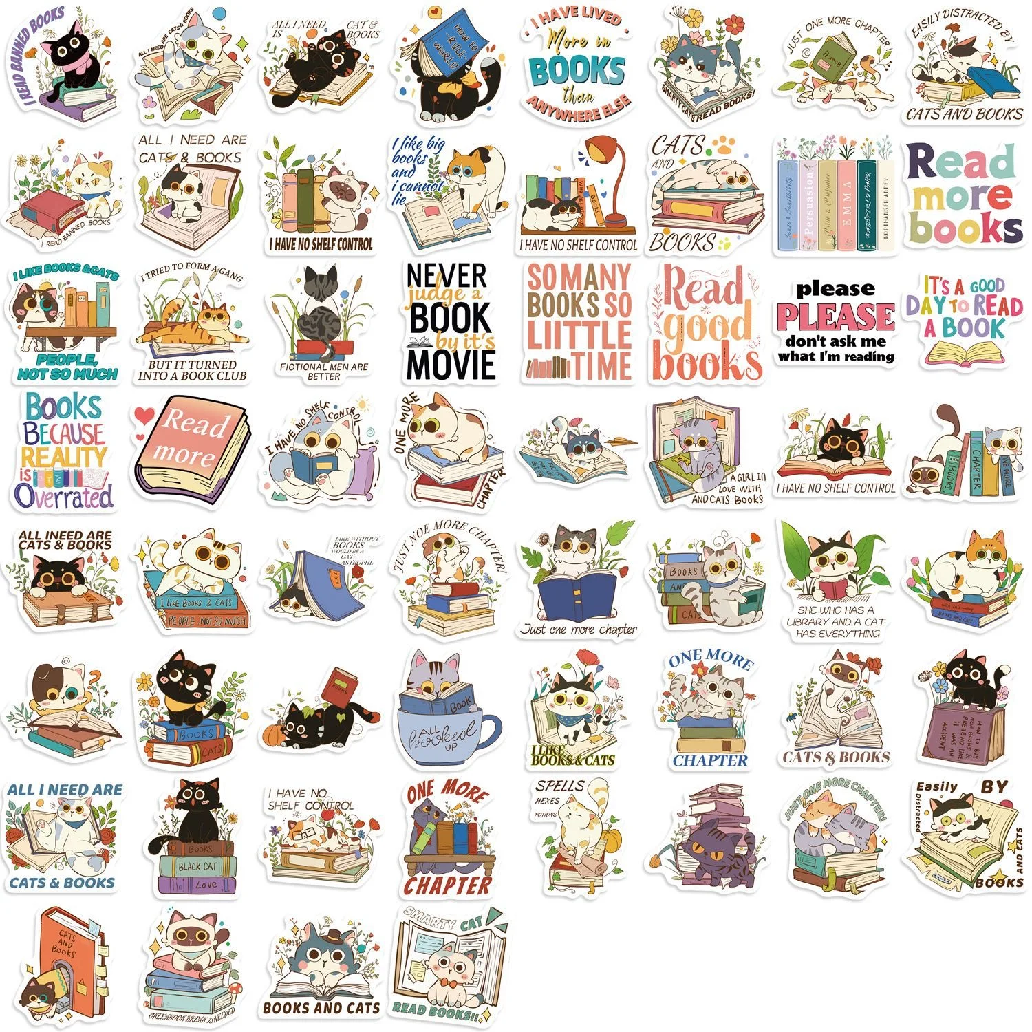 10/60 Stuks Leuke Kat Bloem Boek Lezen Stickers Esthetische Decals Decoratie DIY Laptop Bagage Plakboek Skateboard Sticker speelgoed