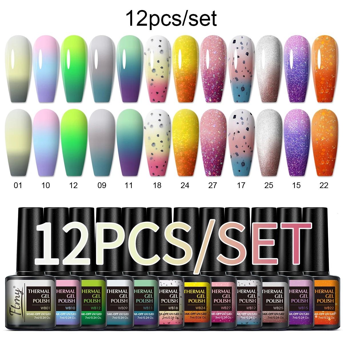 

12 предметов, термочувствительный, меняющий цвет гель-лак для ногтей, подарочный набор ко Дню святого Валентина - долговечный полуперманентный блестящий плавник