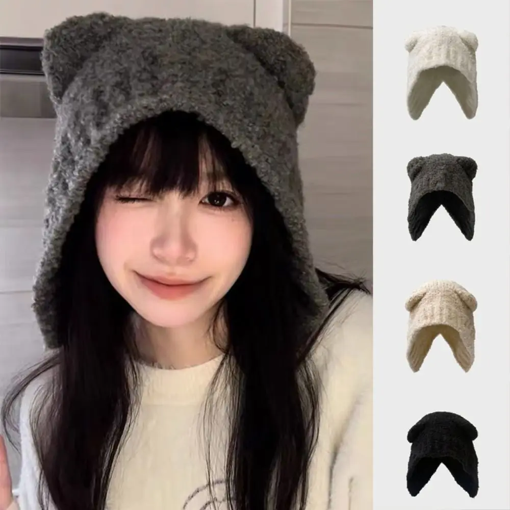 Warm Bear Ear Autumn Winter Knitted Cold Cap Wool Hat Knitted Hat