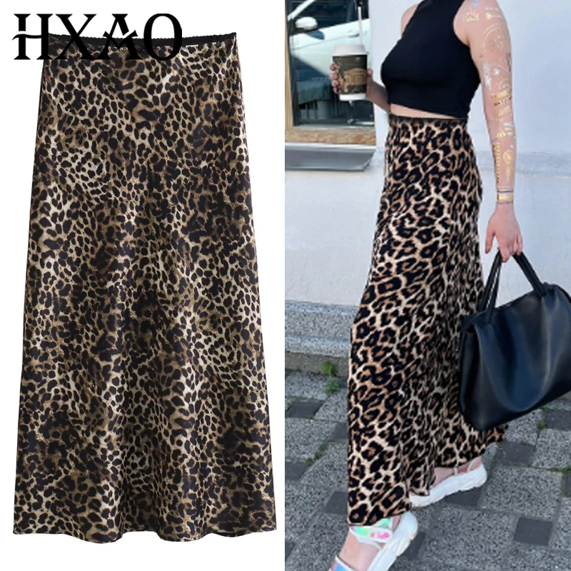 

HXAO Women's Leopard Satin Skirt Vintage Bow Long Skirt Summer 2025 High Waist Wrap Skirts For Women Fashion y2k Vacation Skirts