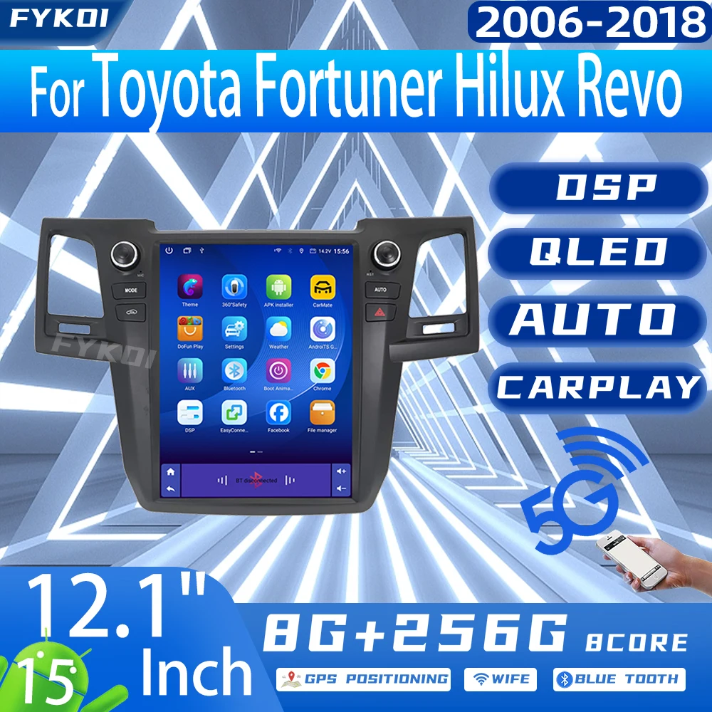 

Android 15 12.1“For Toyota Fortuner Hilux Revo 2006-2018 Carplay Auto Car Radio Multimedia Player 4G GPS HeadUnit Bluetooth DSP