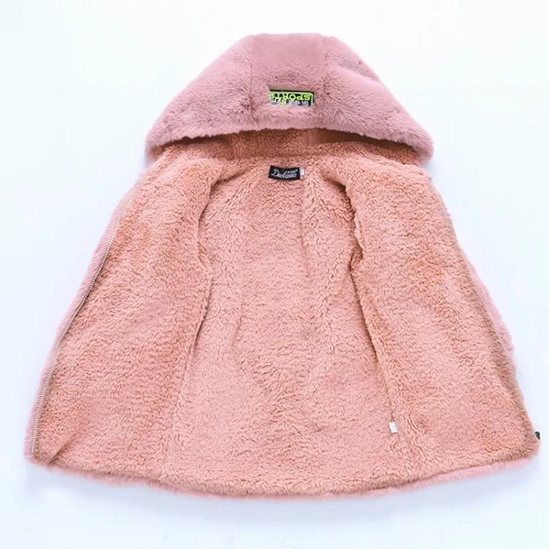 Girls Faux Fur Coat Winter Long Sleeve Hooded Warm Jacket Imitation Rabbit Fur Long Coat For Kids 3-13 Years Soft Outwear