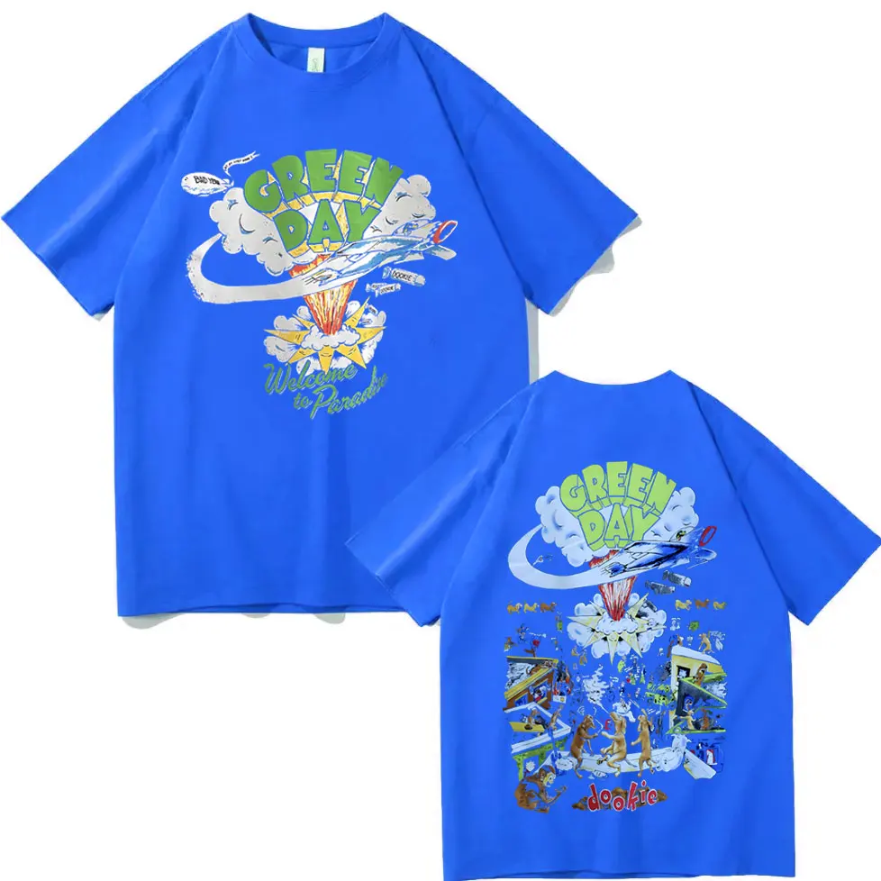 فاسق روك باند الأخضر يوم Dookie الجرافيك تي شيرت الرجال النساء القوطية خمر تي شيرتات قصيرة الاكمام موضة عادية المتضخم تي شيرت