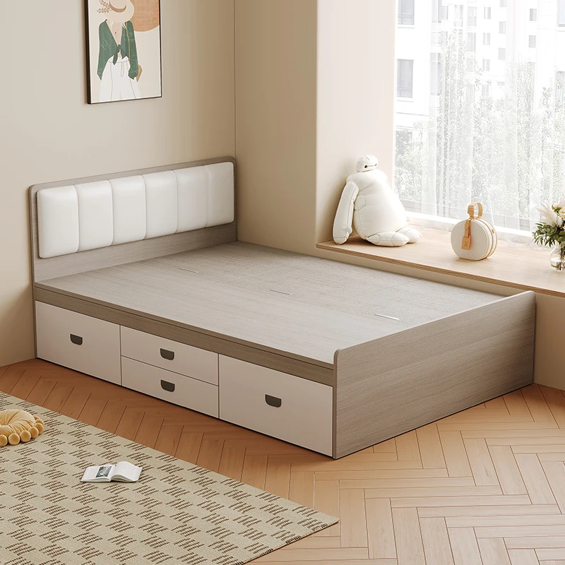 

Wood Minimalist Storage Bed Single Tatami Cheap High Quality Apartment Bed Customizable Small Family Muebles Bedroom Furnitures