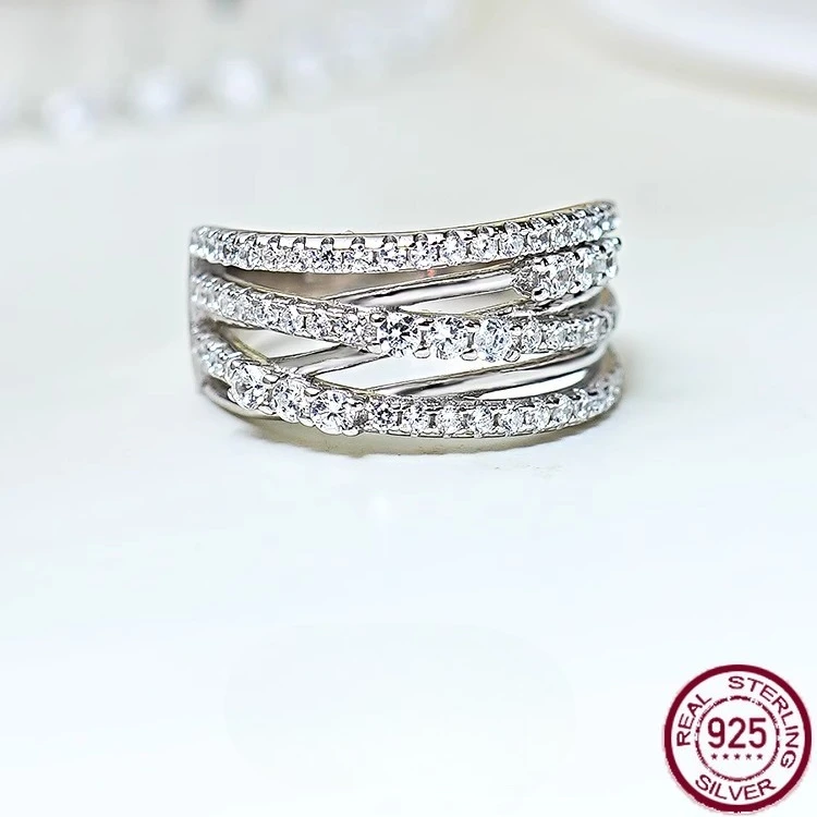 

New light luxury S925 pure silver diamond lined personalized simple ring with a niche design and versatile wedding jewelry