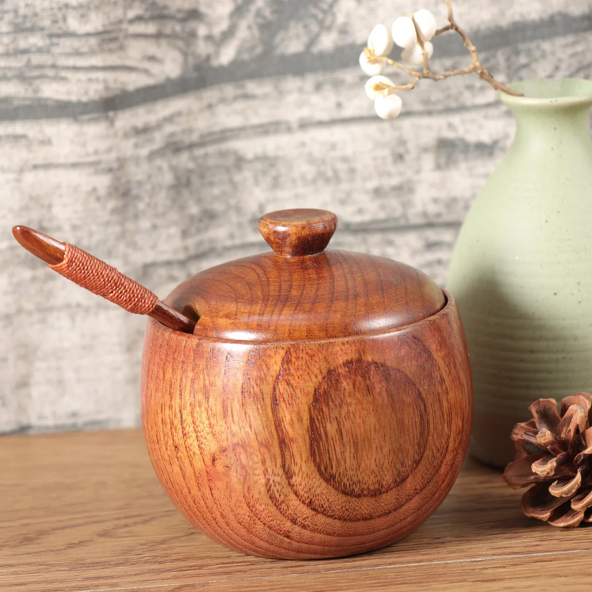 

2pcs Natural Jars Set Supplies Seasoning Storage Organizer Non-Toxic Salt Sugar Bowls With Lid Rustic Kitchen Gadgets