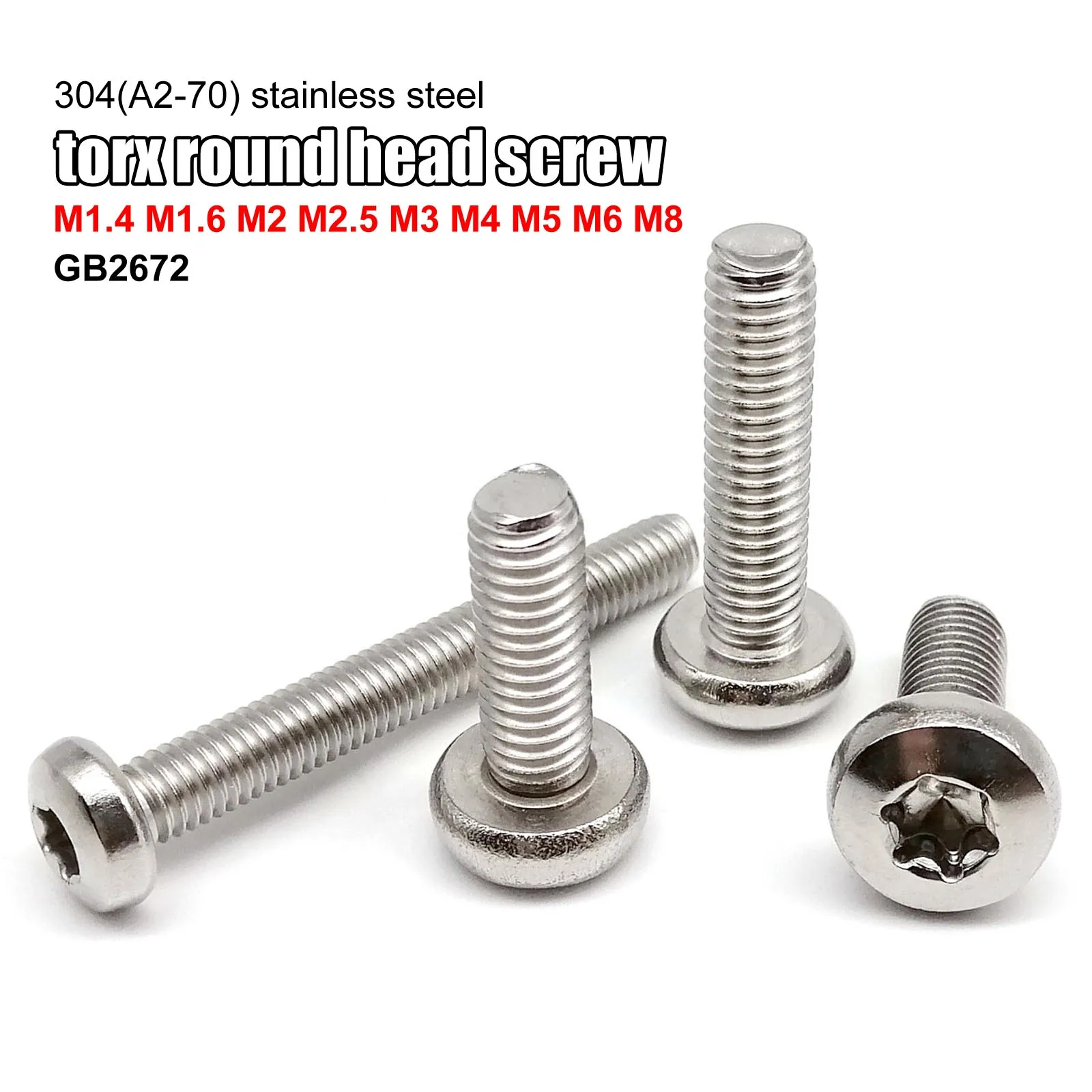 M1.4 M1.6 M2 M2.5 M3 M4 M5 M6 M8 304 A2 الفولاذ المقاوم للصدأ GB2672 ستة الفص توركس عموم جولة مسمار لولبي الرأس الترباس اضافية تطول 3-100 مللي متر