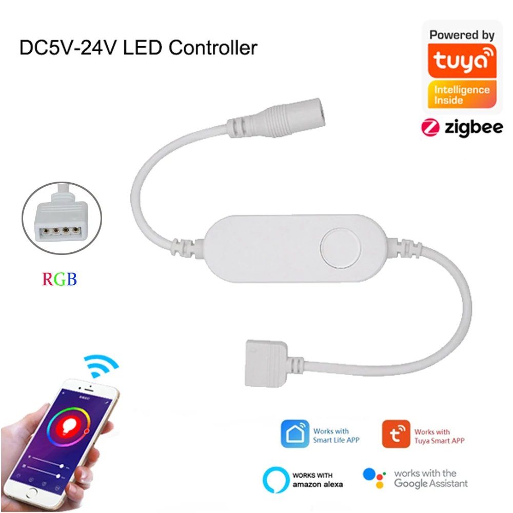 Tuya Zigbee 5050 RGB LED Strip 60leds/m 12V 1m 2m 3m 4m 5m 10m Dimmable Lights Band Kit Smart Life APP fr Alexa Google assistant