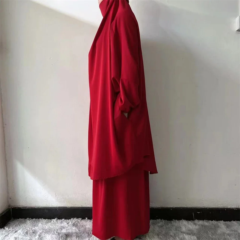 Ramadan Muslim Women Khimar Abayas Two Piece Set Hijab Burqa Dress Islamic Prayer Garment Clothing Arabic Robe Djellaba Kebaya