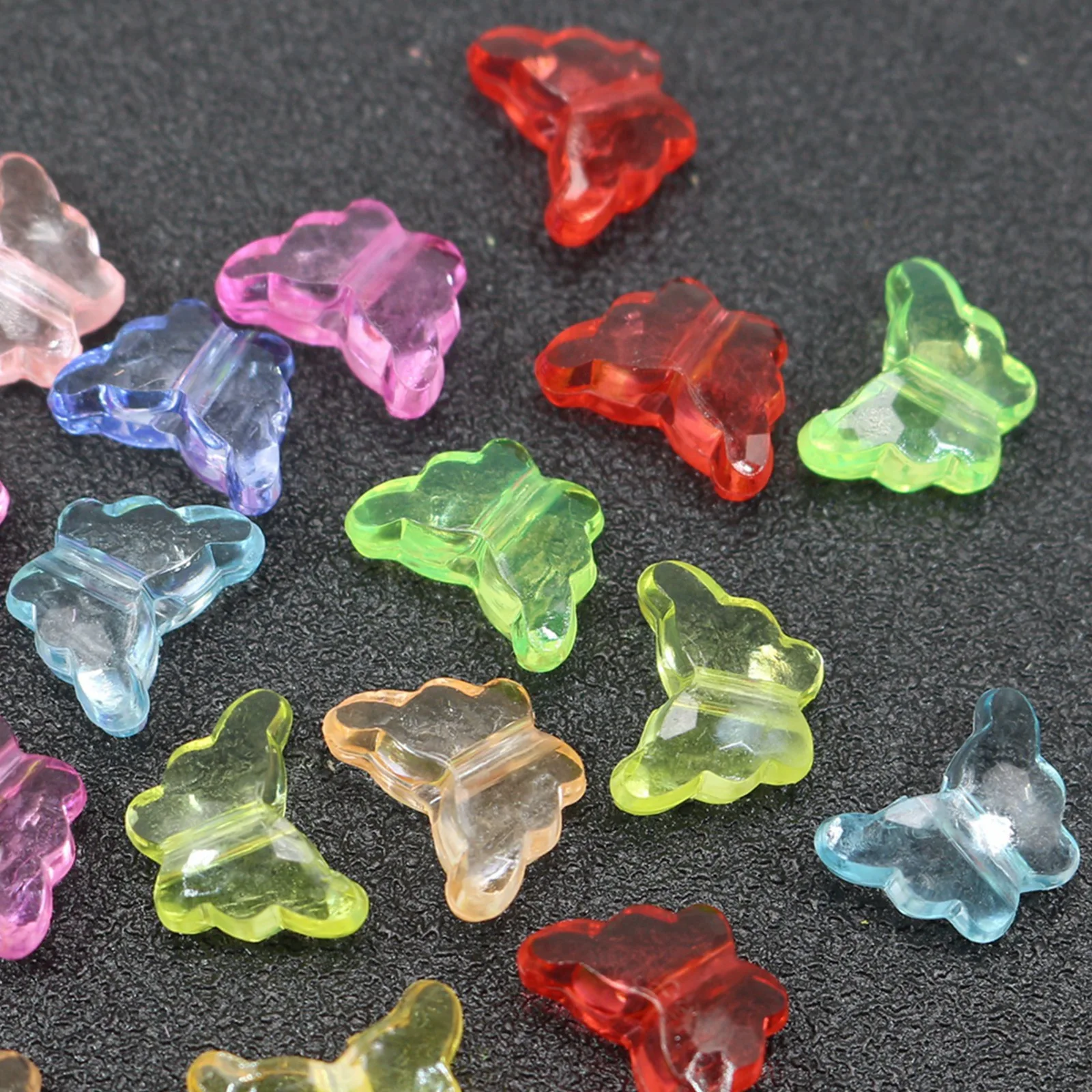 100 Mixed Colour Transparent Acrylic Faceted Butterfly Charm Beads 16X12mm