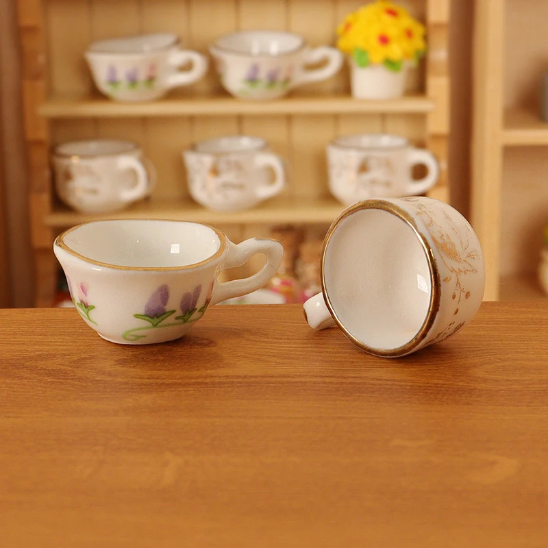 

1Pc Dollhouse Miniature Plate Patterned Ceramic Cup Dish Tableware Kitchen Model Decor Toy Doll House Accessories